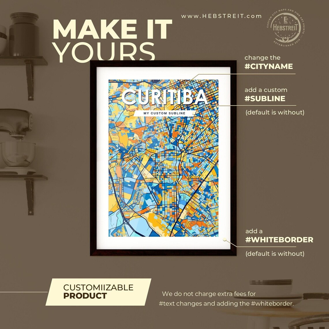 Curitiba Brazil Blue Orange City Map Poster Bold Modern Street Grid Art - Image 2