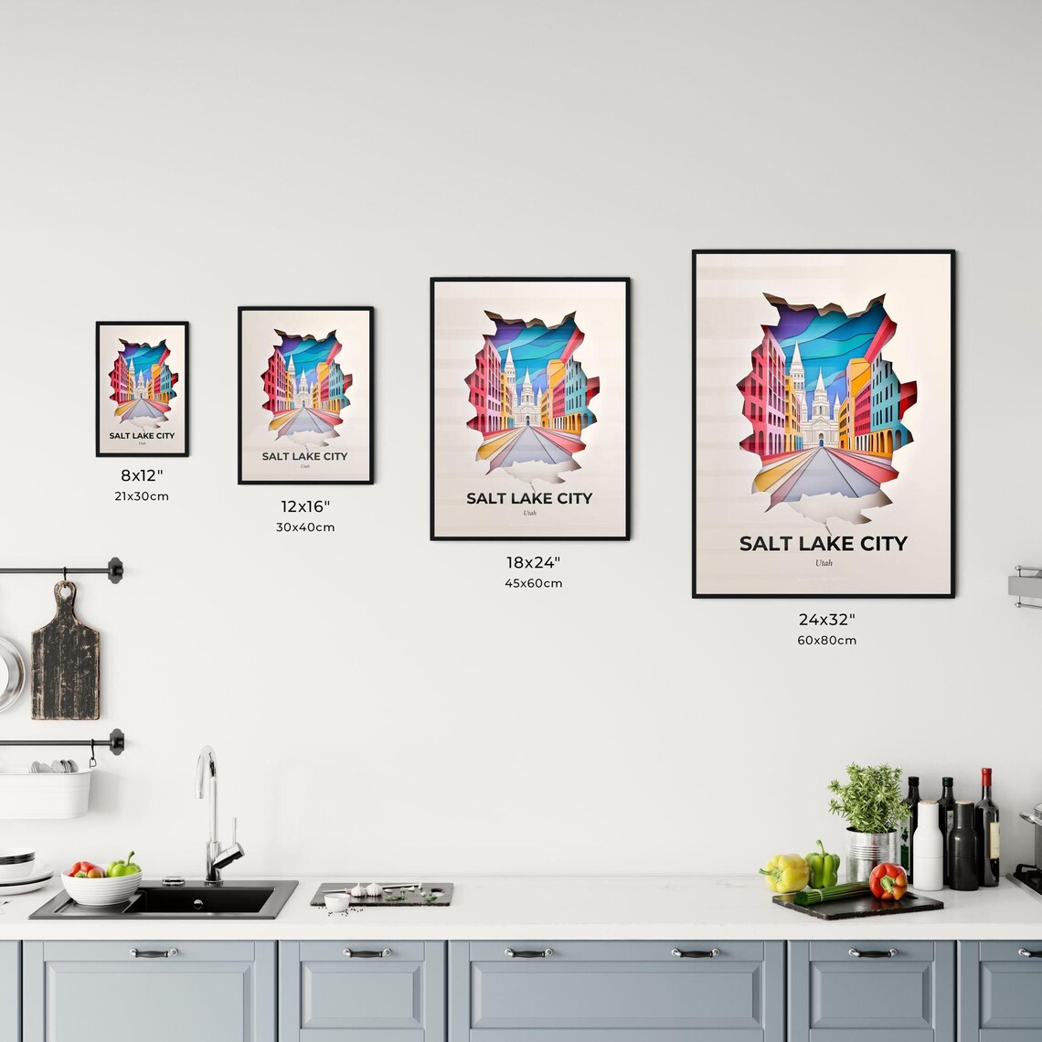 Salt Lake City Utah Colorful Paper Cut Street Temple Travel Poster - Image 3