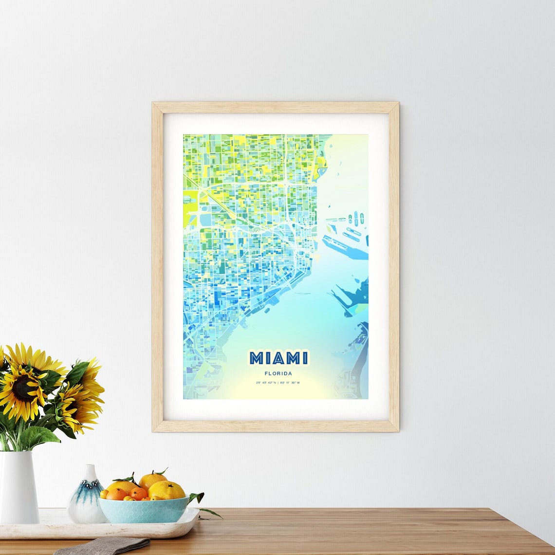 Miami Florida Bluish Gradient City Map Art Poster Customizable - Image 2