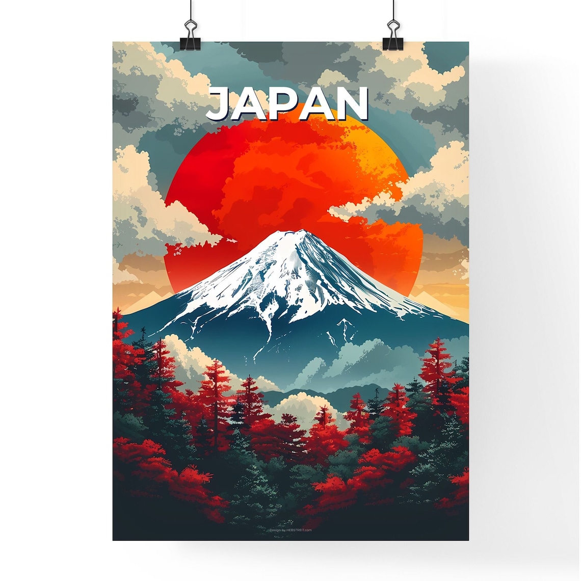 Japan Mount Fuji Red Sun Snowcapped Peak Autumn Travel Poster - Image 4