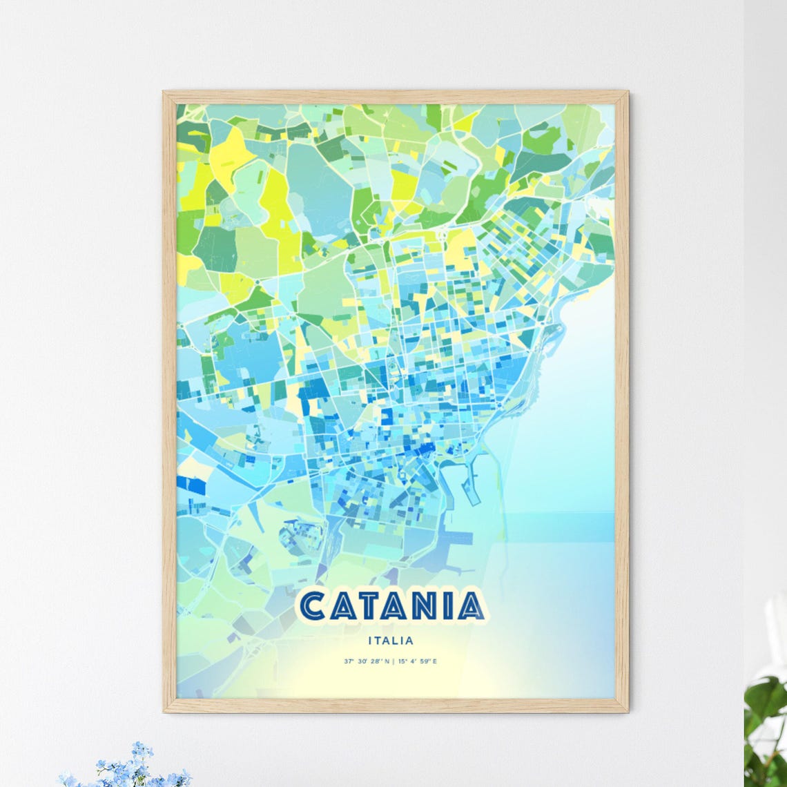 Catania Italy Bluish Custom Stylish City Map Art Poster Gift