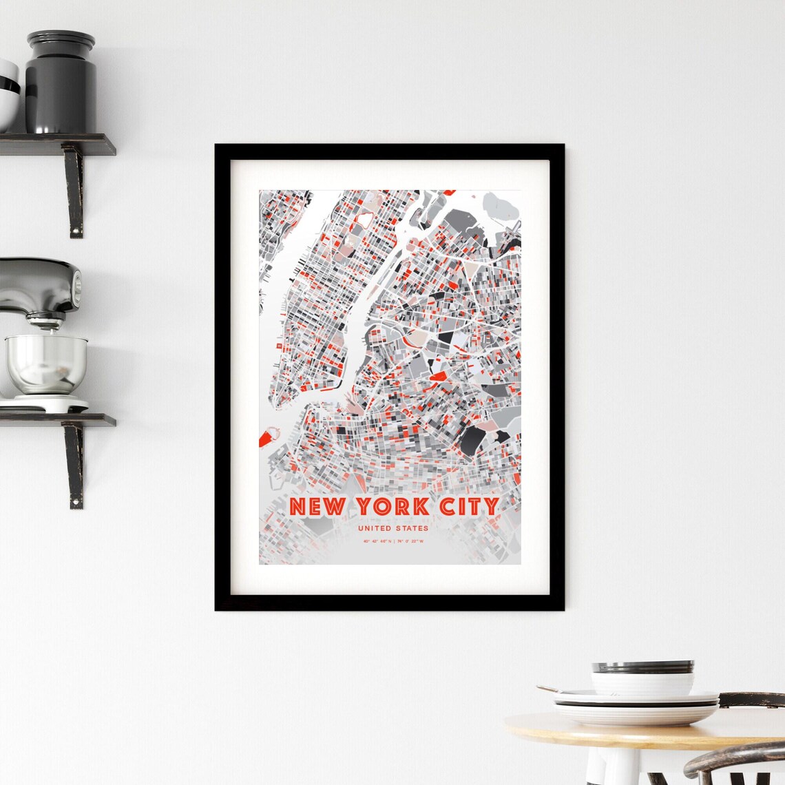 New York City Expressive Modern Red City Street Map Artwork Poster - Image 2