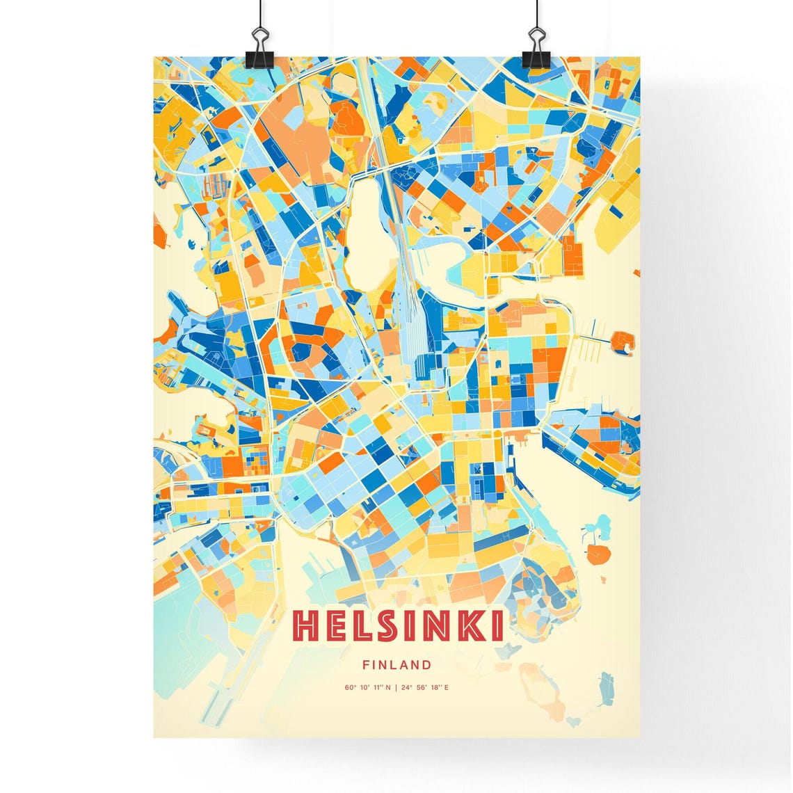 Helsinki Finland Blue Orange Scenic Harbor Islands Map Art Poster - Image 3