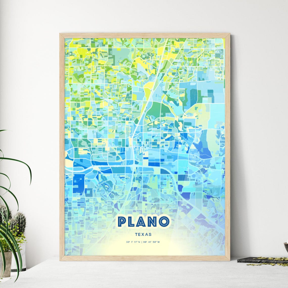 Plano Texas Bluish Gradient City Map Art Poster Customizable