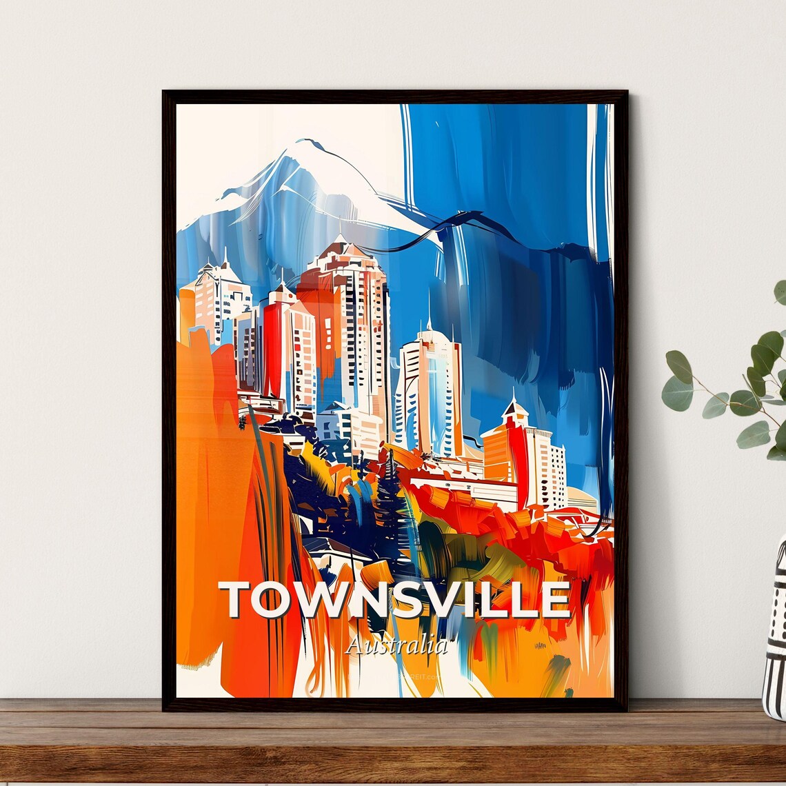 Townsville Australia Colorful City Skyline Painting Travel Poster