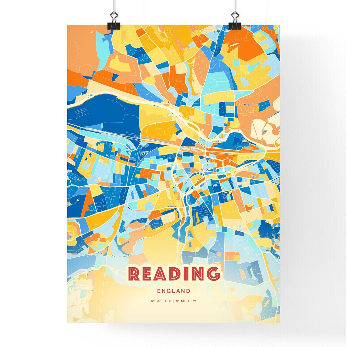 Reading England City Map Poster Abstract Blue Orange Street Art Wall Decor - Image 3
