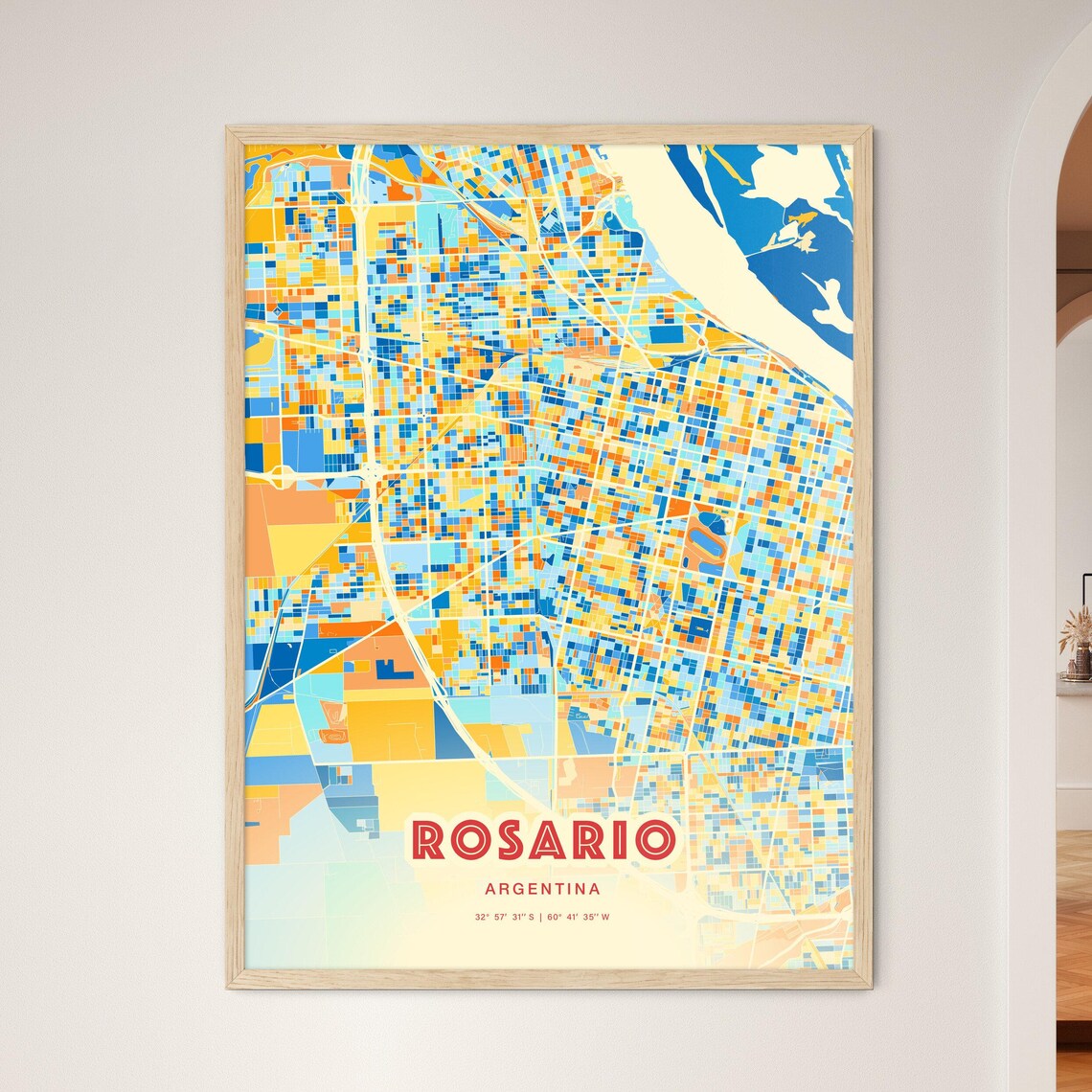 Rosario Argentina City Map Art Poster Blue Orange Street Style