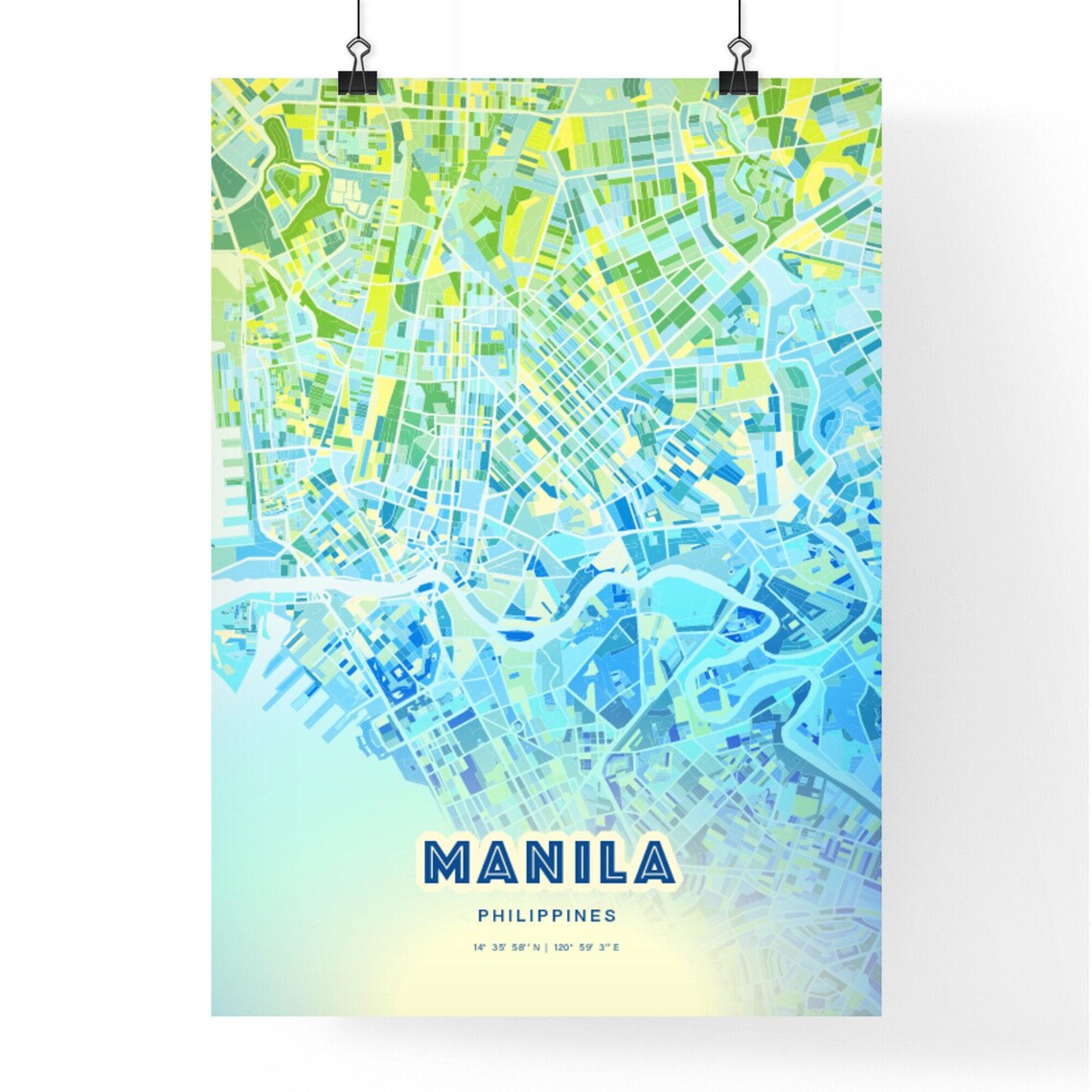 Manila Philippines Bluish Watercolor City Map Art Poster Wall Decor - Image 3