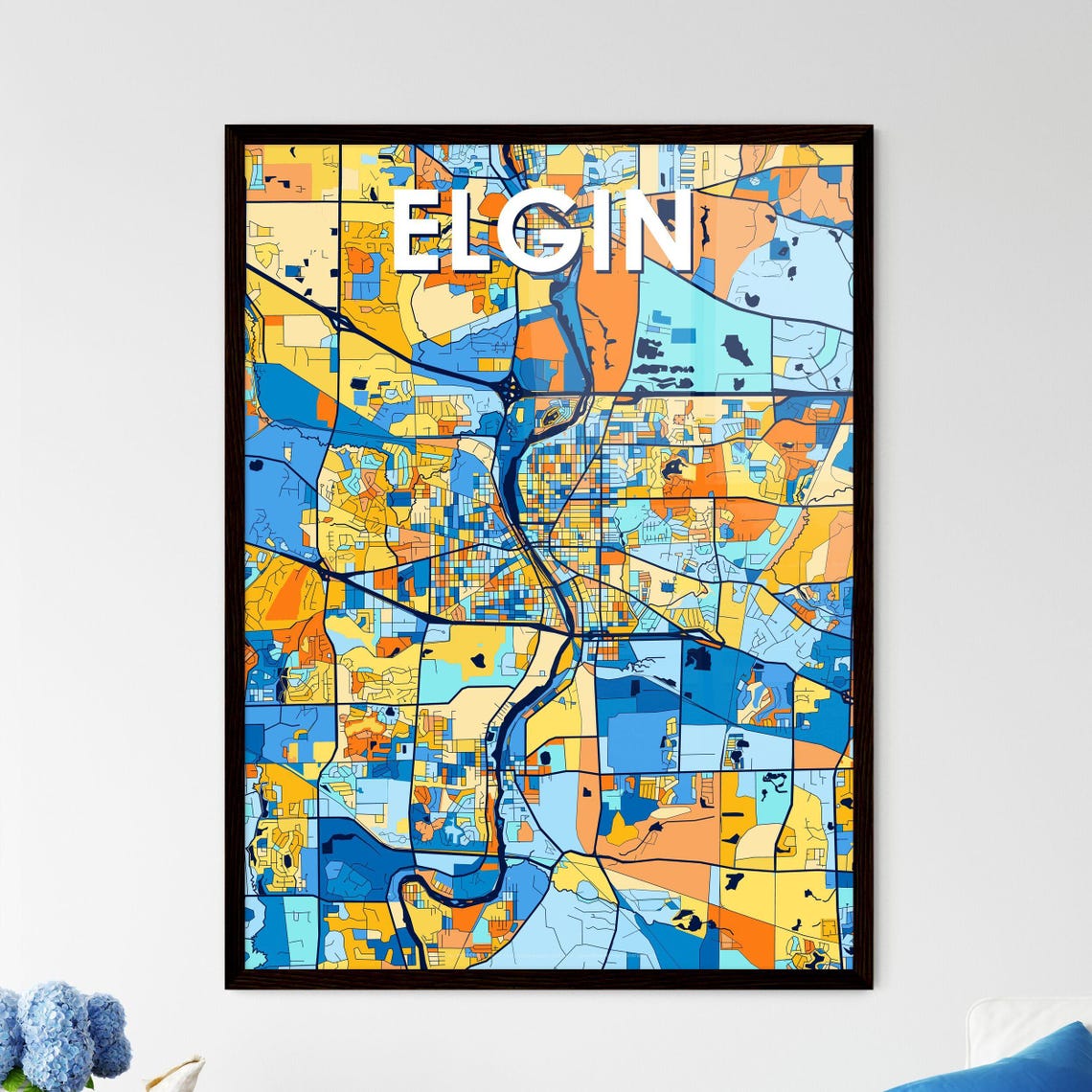 Elgin Illinois Bold Colorful City Map Art Poster Great Hometown Gift