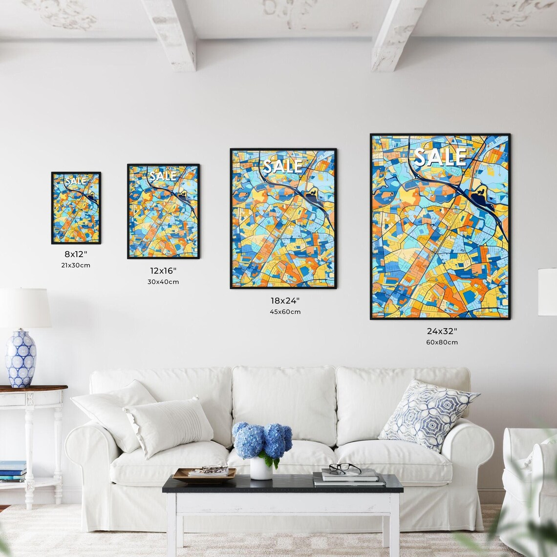 Sale England Colorful Blue and Orange City Street Map Art Poster - Image 3