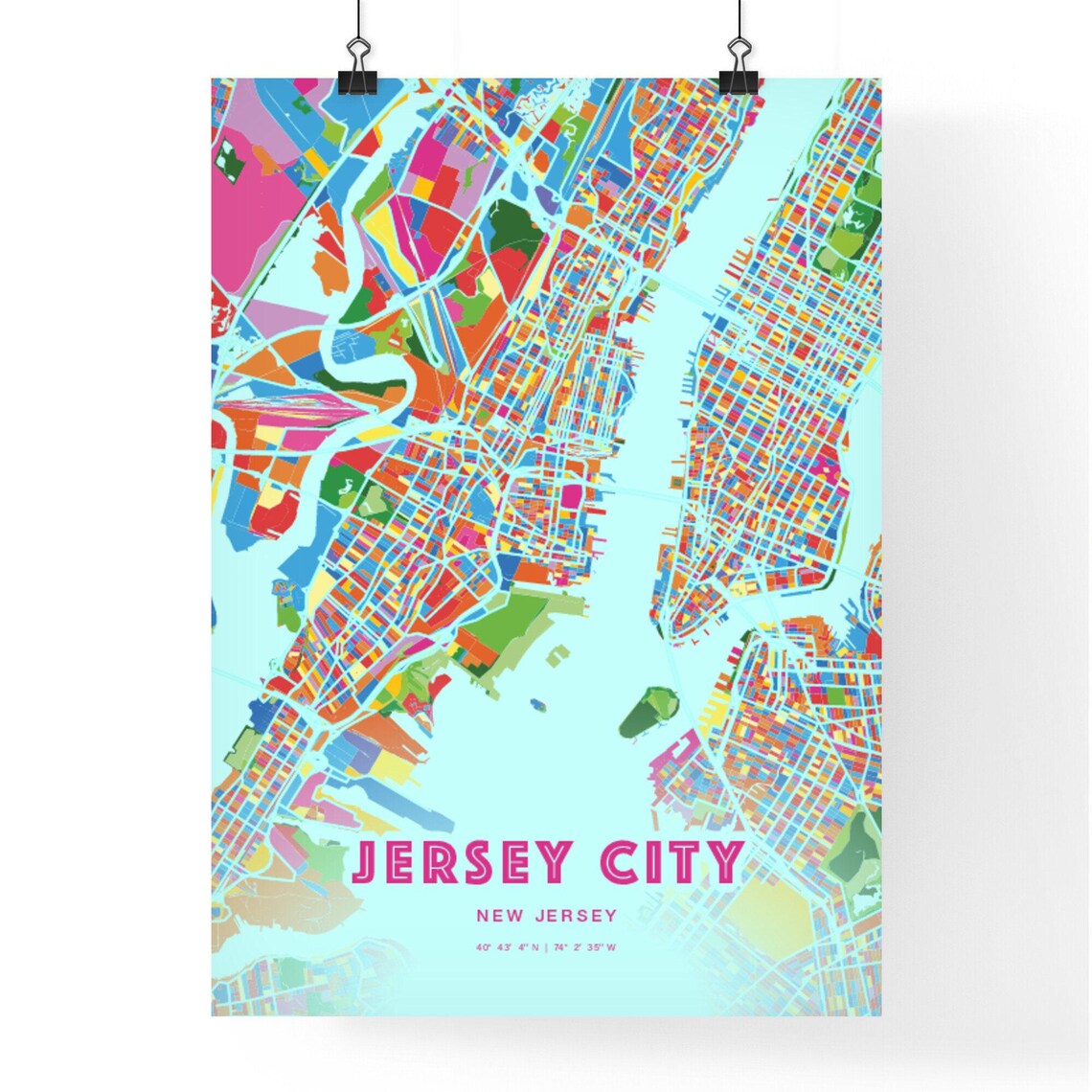 Jersey City New Jersey Crazy Colorful Mosaic City Map Art Poster - Image 3