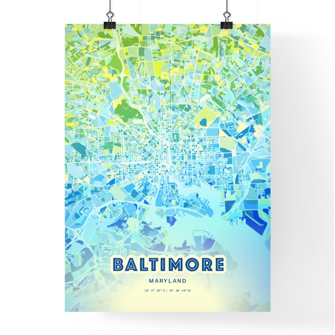 Baltimore Maryland Bluish Gradient City Map Art Poster Customizable - Image 3