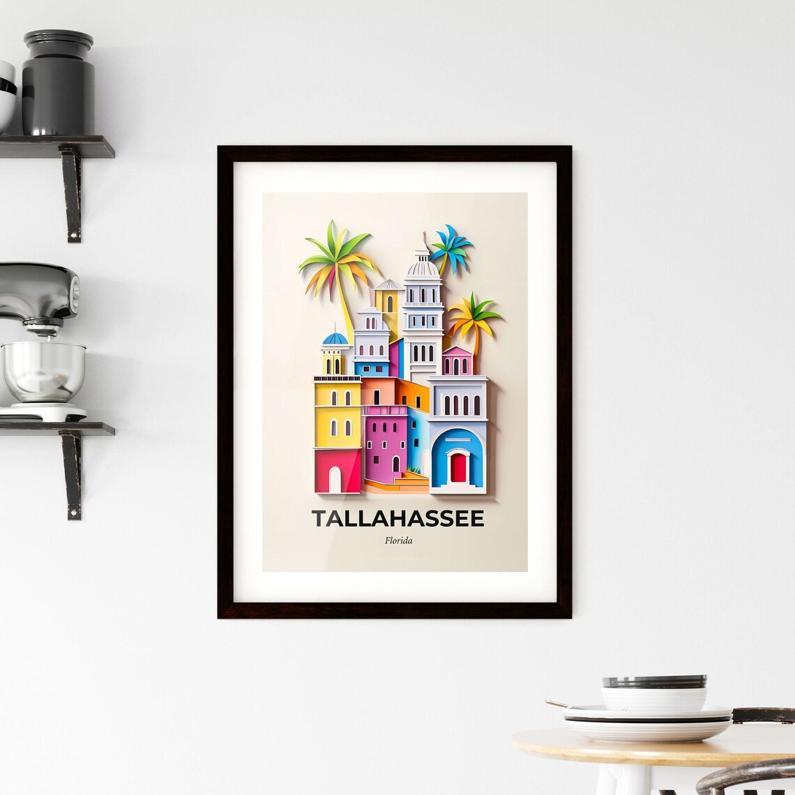 Tallahassee Florida Palms Towers Colorful Paper Cut Art Poster - Image 2