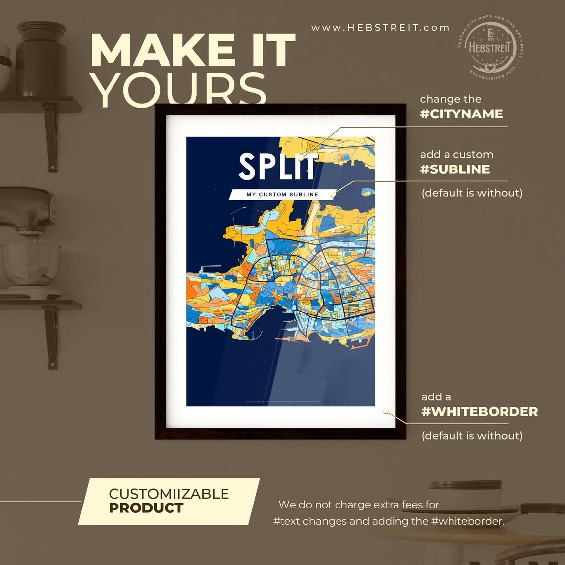 Split Croatia Coastal Colorful Blue Orange City Map Art Poster - Image 2