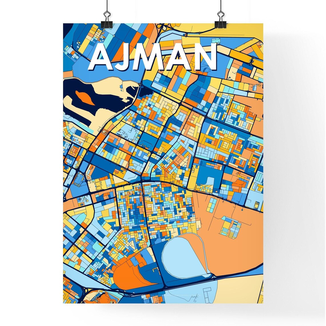 Ajman United Arab Emirates Colorful City Street Map Art Poster - Image 4