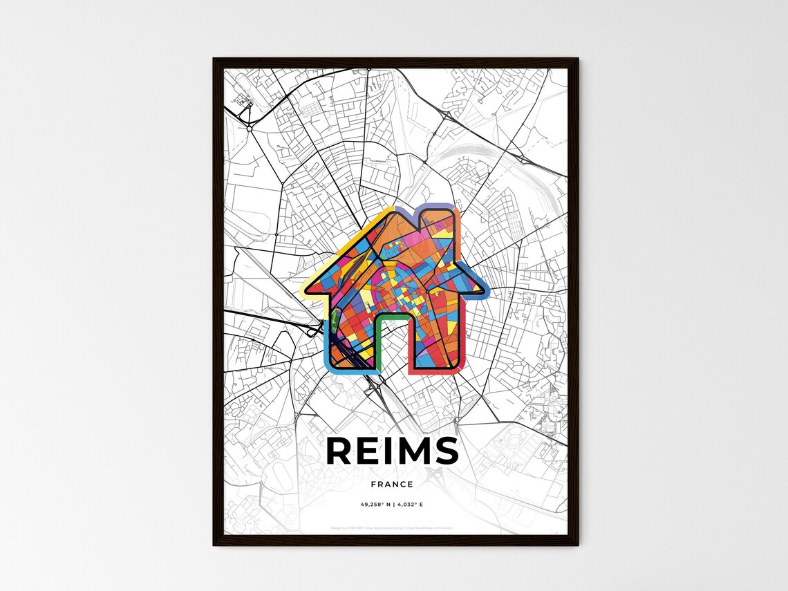 Reims France City Modern Minimalist Heart Street Map Art Poster - Image 3