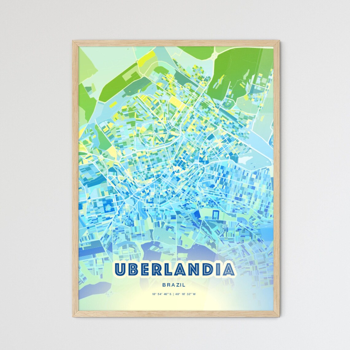 Uberlandia Brazil Bluish Watercolor Modern Decorative City Map Art Poster