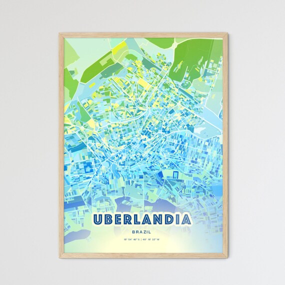 Uberlandia Brazil Bluish Watercolor Modern Decorative City Map Art Poster