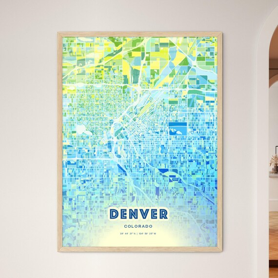 Denver Colorado Bluish Watercolor Modern Decorative City Map Art Poster