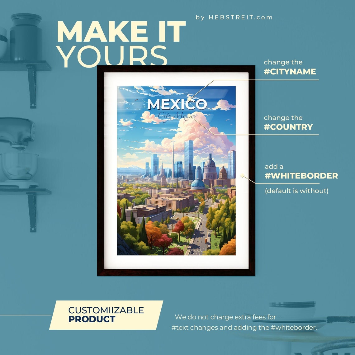 Mexico City Mexico Skyline Domes Tree Lined Street Travel Poster - Image 2
