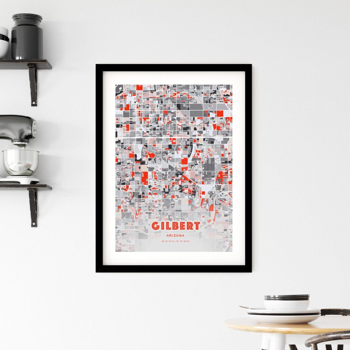Gilbert Arizona City Map Art Modern Red Gray Coordinate Poster - Image 2