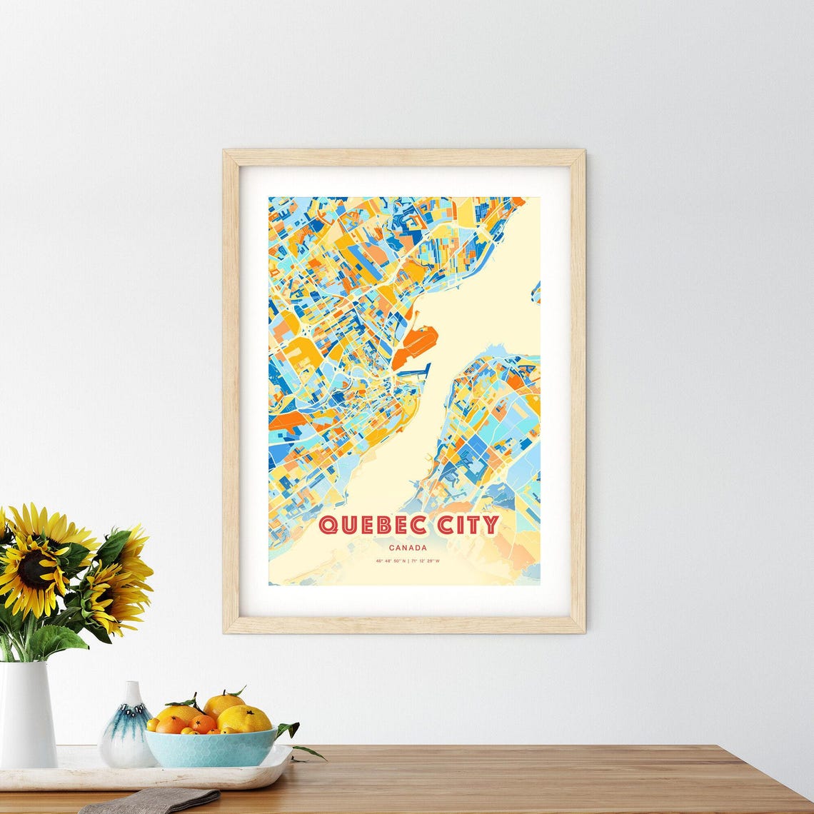 Quebec City Canada Colorful Blue Orange Modern City Map Art Poster - Image 2
