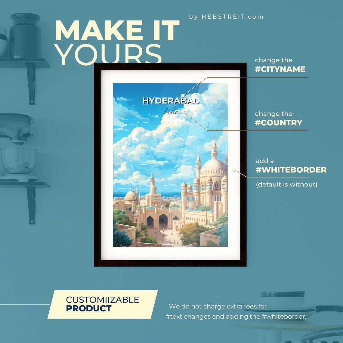 Hyderabad India Grand Domed Palace Courtyard Vintage Travel Poster - Image 2