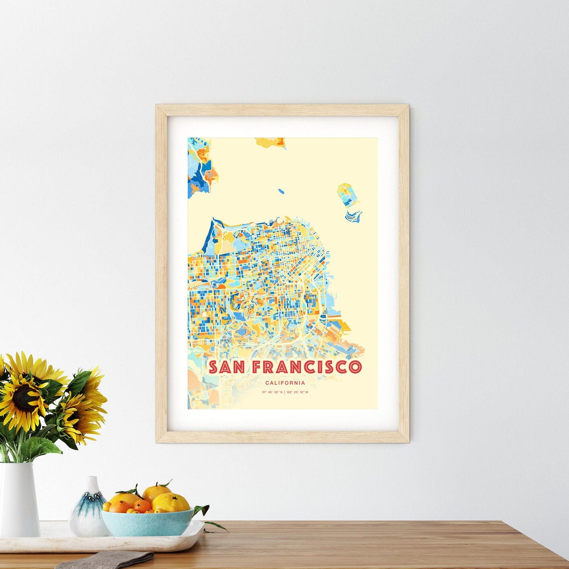 San Francisco California Blue Orange Colorful Street Map Art Poster - Image 2