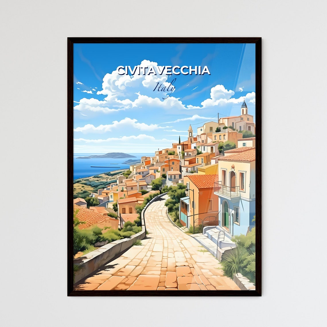 Civitavecchia Italy Hilltop Town Cobblestone Road Travel Poster
