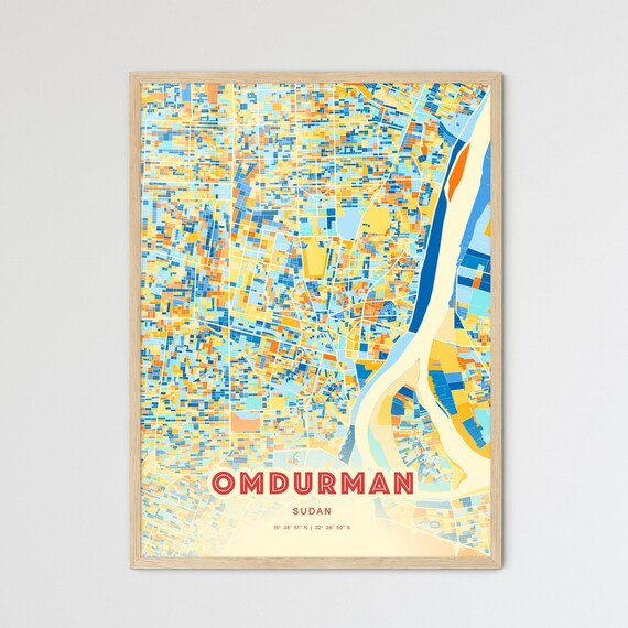 Omdurman Sudan Blue Orange Abstract City Map Fine Art Poster