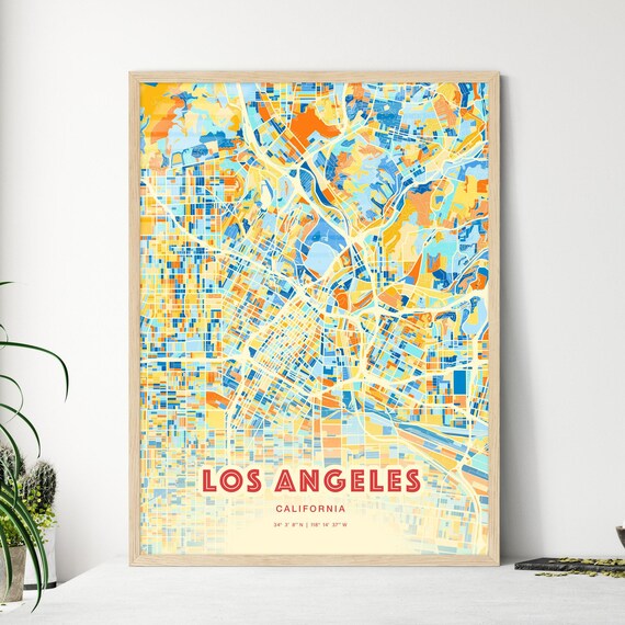 Los Angeles California Colorful Blue Orange City Map Art Poster