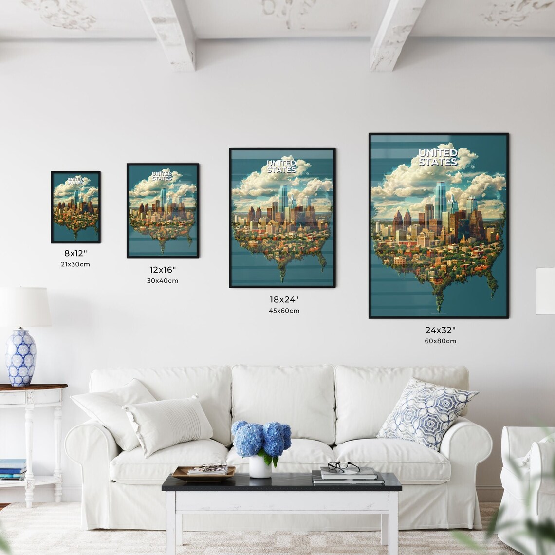 United States City Skyline Map Silhouette Urban Travel Poster - Image 3