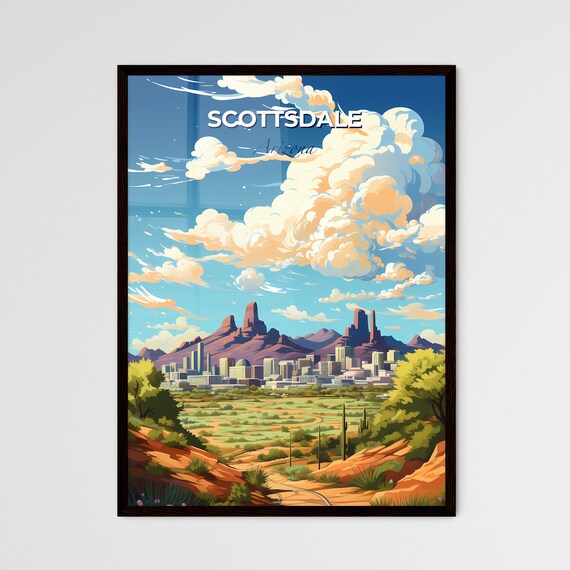 Scottsdale Arizona Desert Peaks Cityscape Vintage Travel Poster