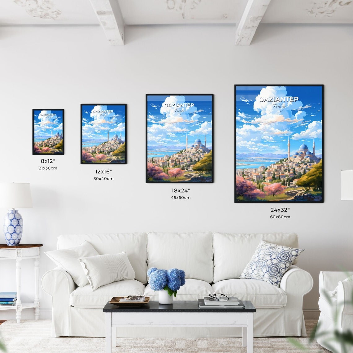 Gaziantep Turkey Blue Dome Mosque Hillside Travel Wall Poster Art - Image 3