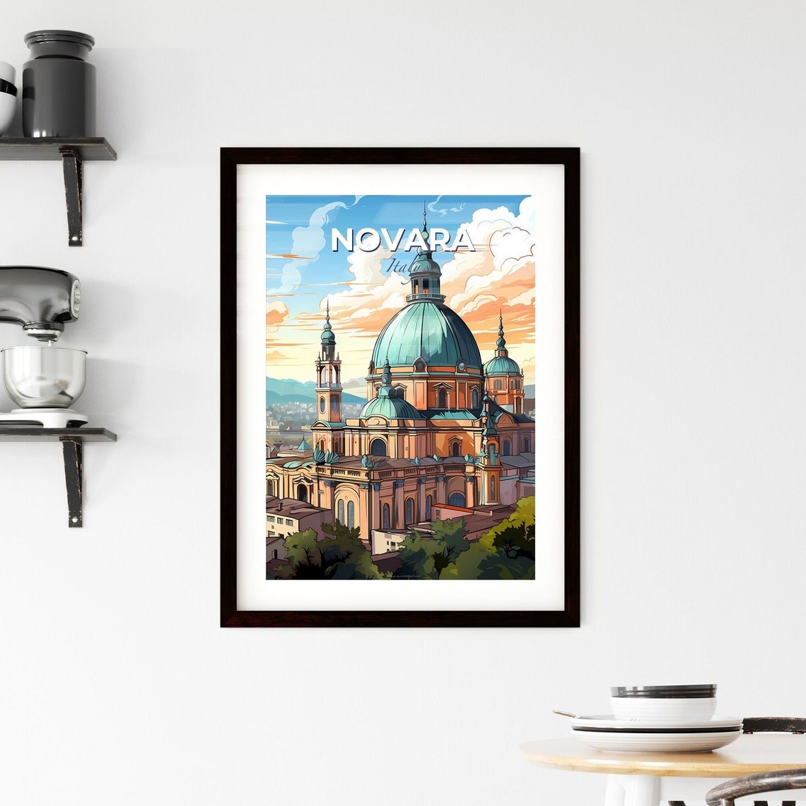 Novara Italy Basilica Dome Sunset Skyline Architecture Poster - Image 2