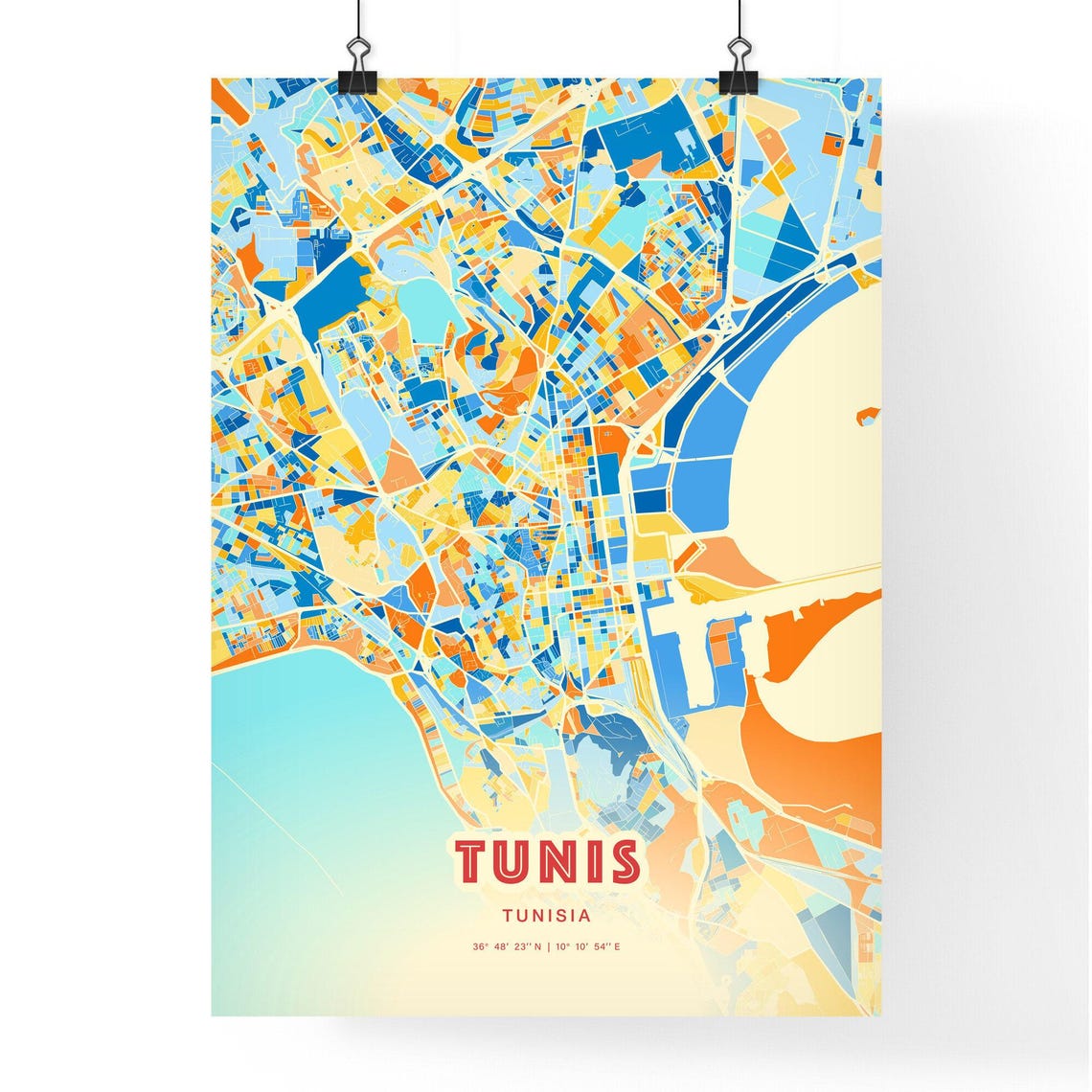 Tunis Tunisia Blue Orange City Map With Coordinates Art Poster - Image 3