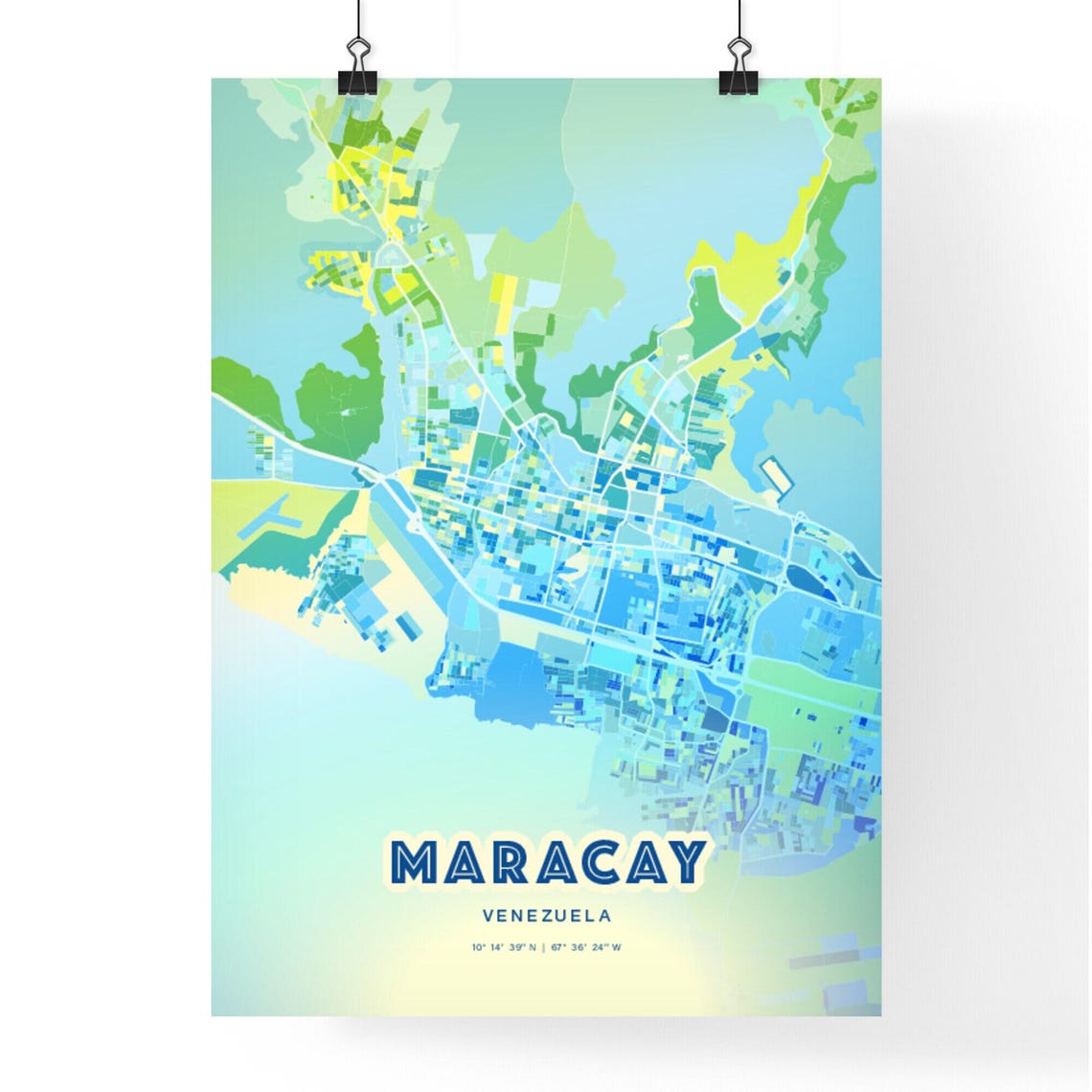 Maracay Venezuela Pastel Blue City Map Art with Coordinates Poster - Image 3
