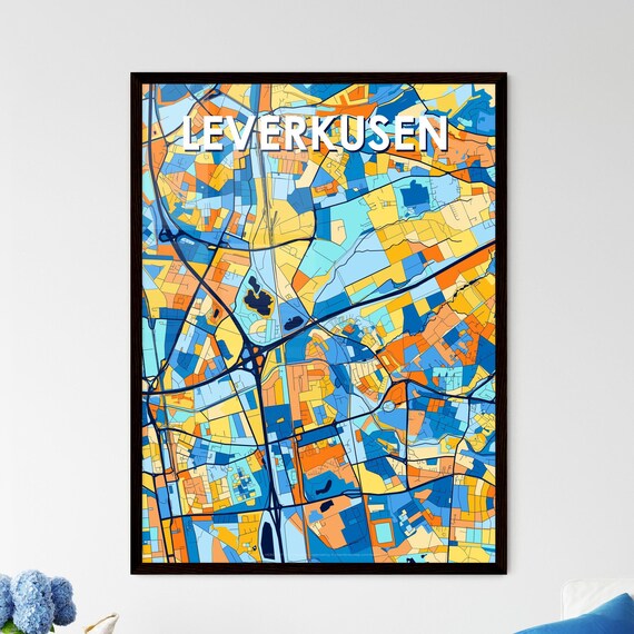 Leverkusen Germany Vibrant Colorful City Street Map Art Print