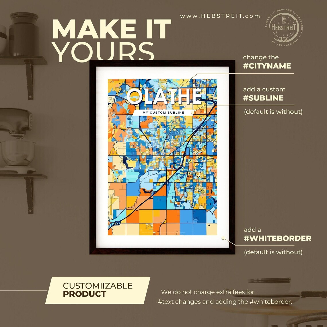 Olathe Kansas Bold Abstract Geometric City Street Map Poster - Image 2