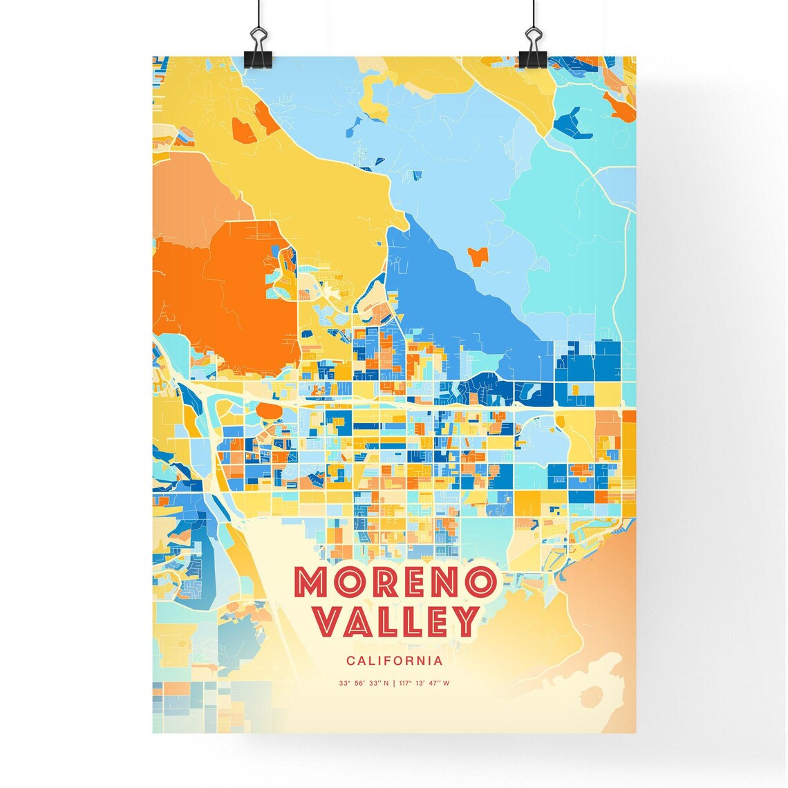 Moreno Valley California Colorful City Street Map Coordinates Poster - Image 3