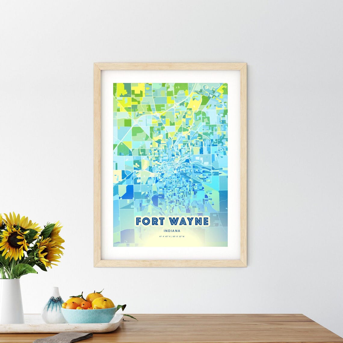 Fort Wayne Indiana Bluish Gradient City Map Art Poster Customizable - Image 2