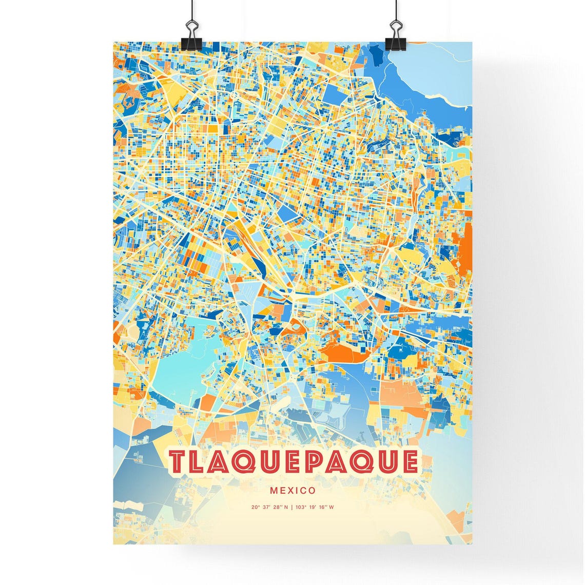 Tlaquepaque Mexico Modern Colorful City Street Map Art Poster