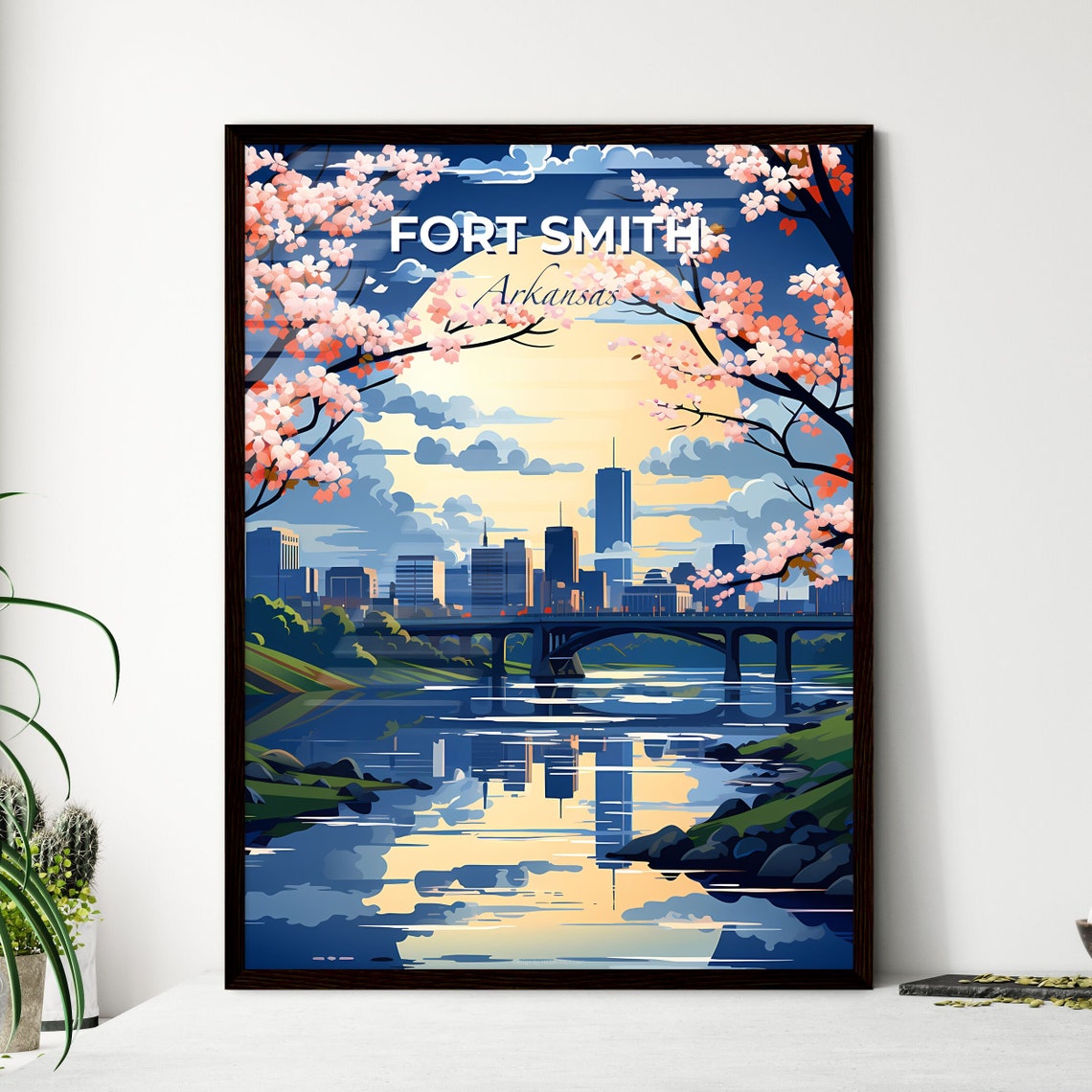 Vivid Fort Smith Arkansas Moonlit Skyline River Bridge Poster
