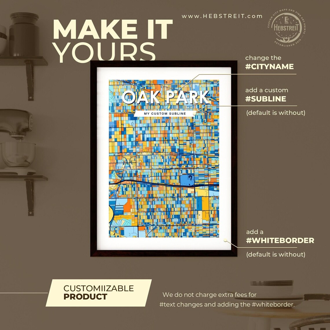 Oak Park Illinois Colorful City Map Art Poster Navy Blue Street Grid - Image 2