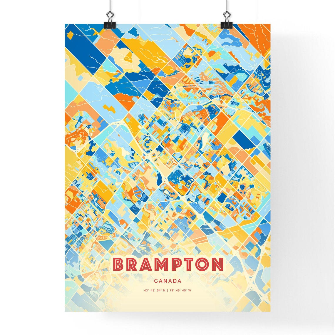 Brampton Canada Vibrant Colorful City Map Art Coordinates Poster - Image 3