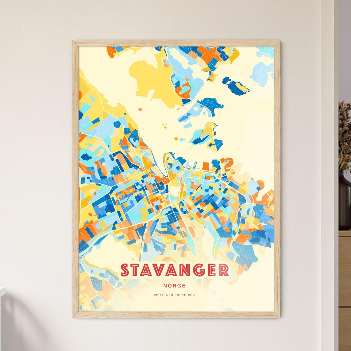 Stavanger Norway Colorful Coastal City Map Coordinates Poster