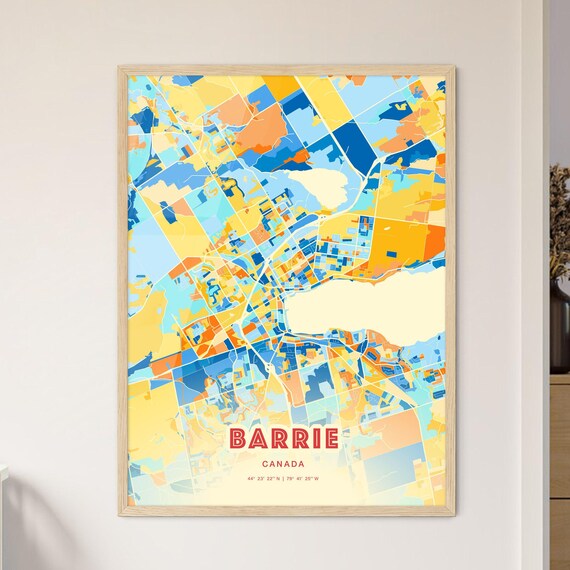 Barrie Ontario Canada Colorful Blue Orange City Map Art Poster