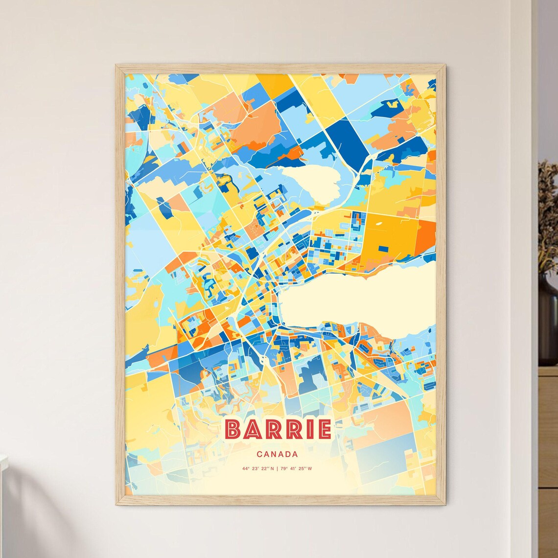 Barrie Ontario Canada Colorful Blue Orange City Map Art Poster