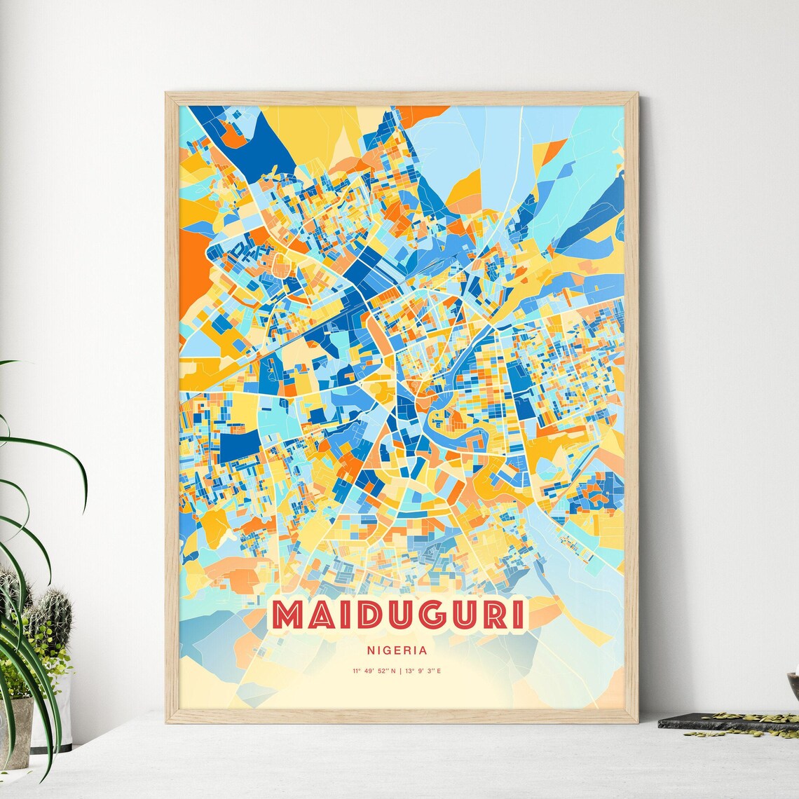 Maiduguri Nigeria City Map Abstract Blue Orange Modern Art Print