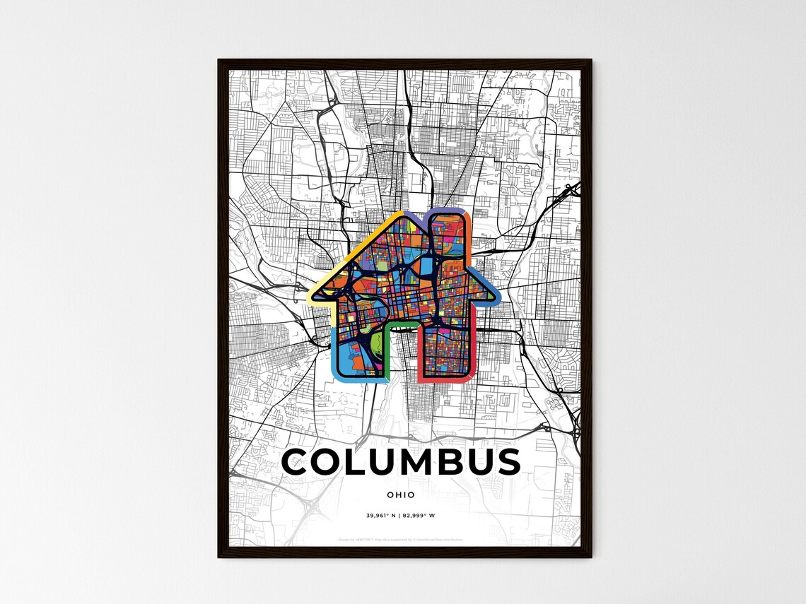 Columbus Ohio Minimal City Map Colorful Heart Icon Art Poster - Image 3